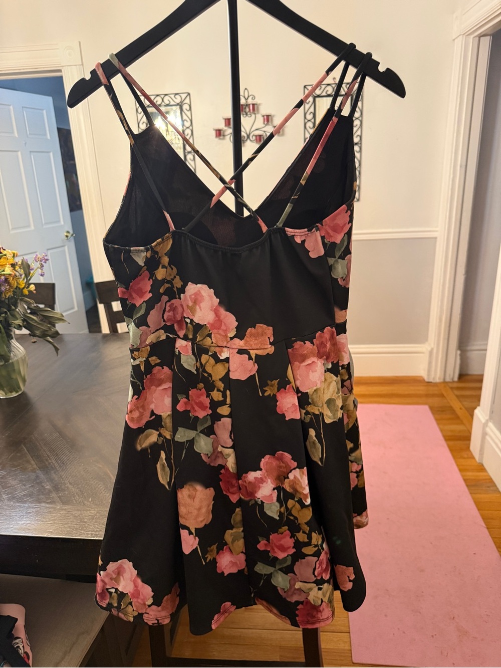 🌹 Romantic Garden! Fashion Magazine Black Floral Crisscross Mini Dress 🌸 - Picture 2 of 3